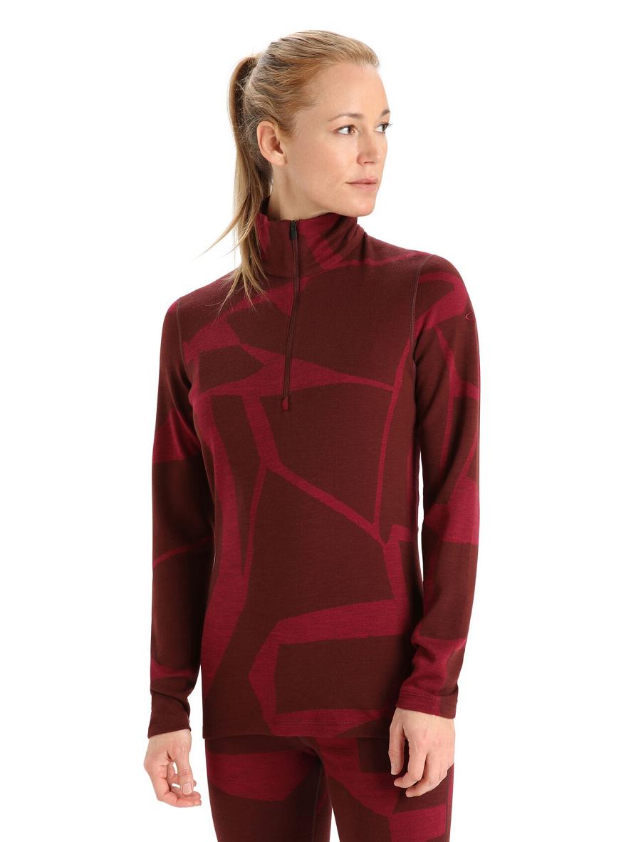 Espresso / Cherry Icebreaker Merino 250 Vertex Long Sleeve Half Zip Thermal Top Fractured Landscapes Women\'s Base Layers | AU 1860AHKP